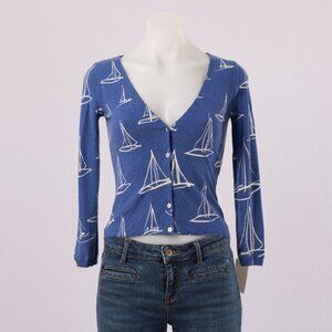 Blumarine Blue Sailboat Print Cardigan Size US Small